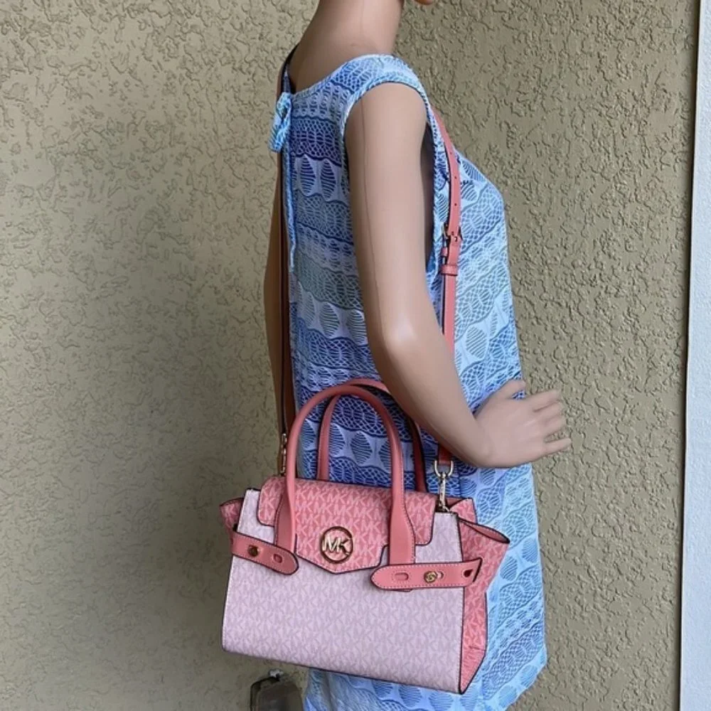 Michael Kors Carmen Medium Color-Block Logo Flap Satchel Sherbert